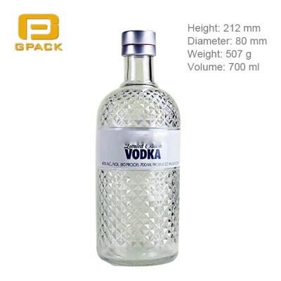 Leere, ähnliche Modell-700-ml-Wodka-Glasflasche im Großhandel mit Schraubverschluss aus Aluminium