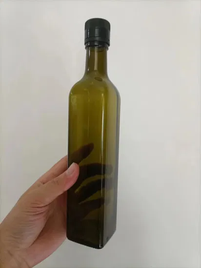1000 ml quadratische grüne Olivenölflasche aus Glas mit passendem Deckel